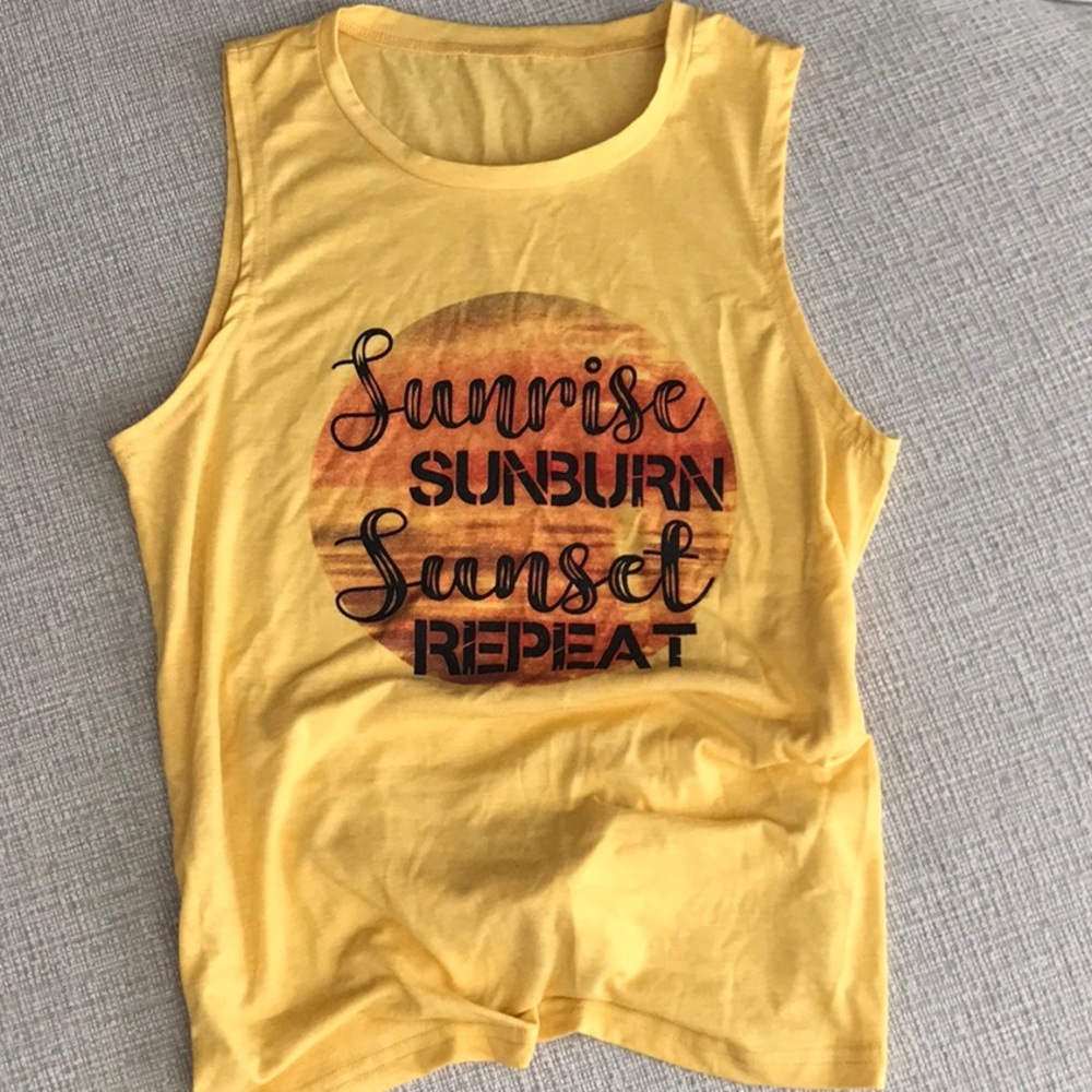 Gold Sleeveless Muscle Tee with Graphic Design